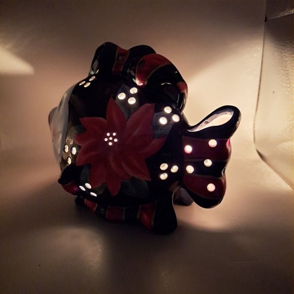 Apple Tree Designs Christmas Poinsettia Fish Tea Light Or Votive Candle Holder - Picture 9 of 10
